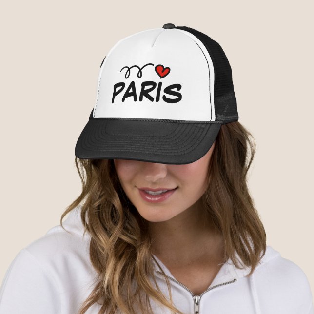 I HEART PARIS trucker hat with cute red love icon (In Situ)