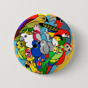 I heart parrots cute cartoon 6 cm round badge