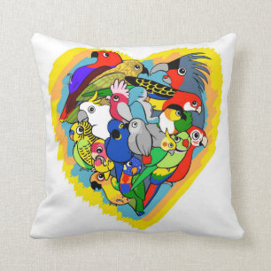 I heart parrots cute cartoon cushion
