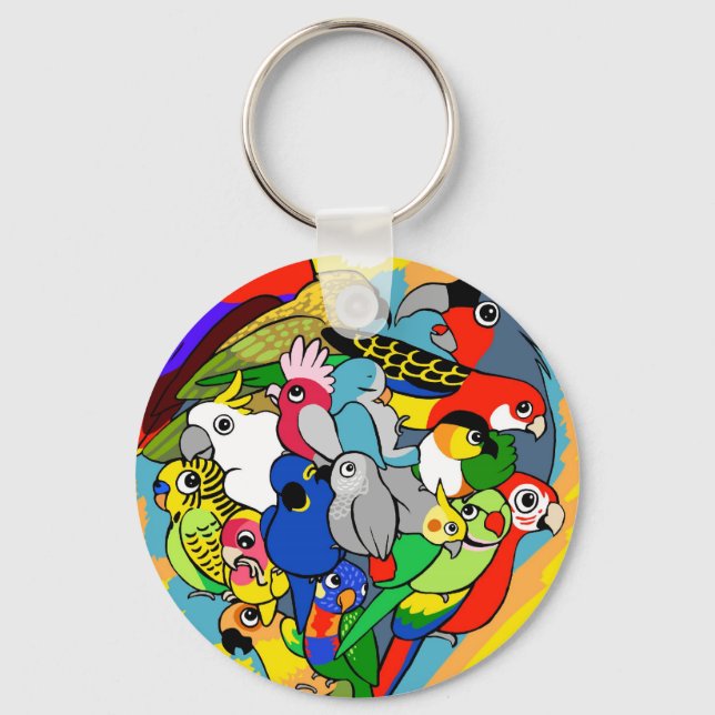 I heart parrots cute cartoon key ring (Front)