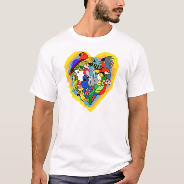 I heart parrots cute cartoon T-Shirt (Front)