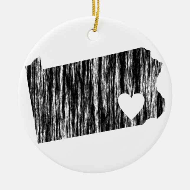 I Heart Pennsylvania Grunge Outline State Love Ceramic Ornament (Front)