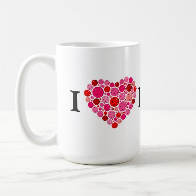 I Heart Pickleball Filled Heart Pink and Red Coffee Mug (Left)