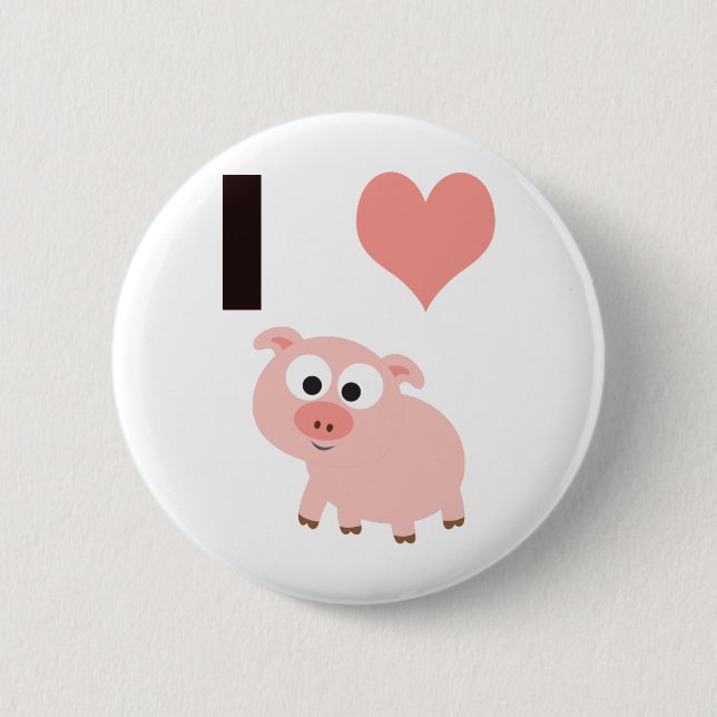 I heart pigs 6 cm round badge (Front)