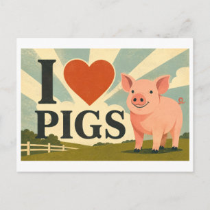 "I [Heart] Pigs" Postcard