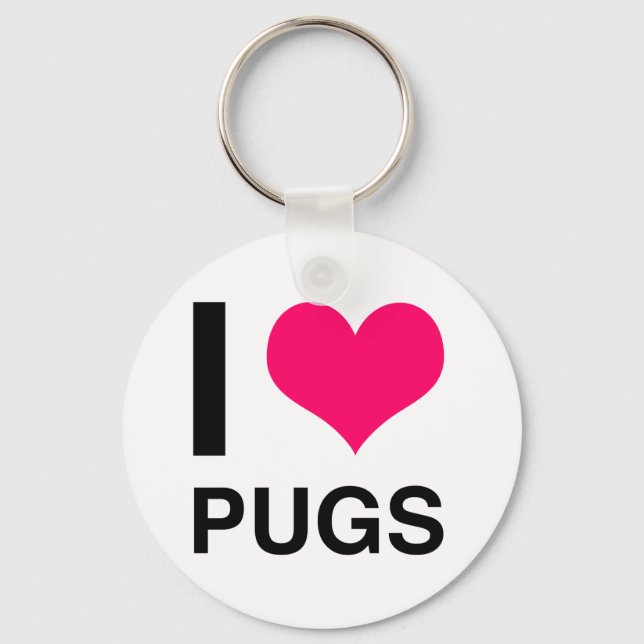 I Heart Pugs Key Ring (Front)