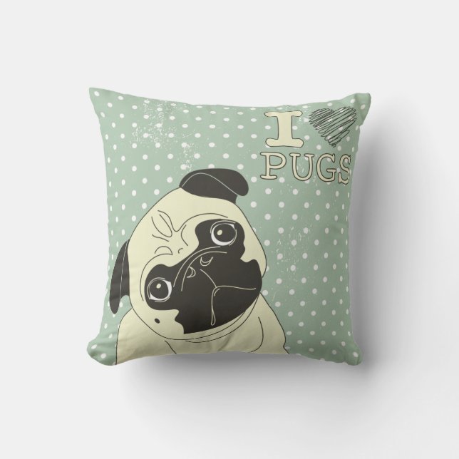 I Heart Pugs Pillow (Front)