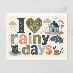 "I [Heart] Rainy Days" Postcard