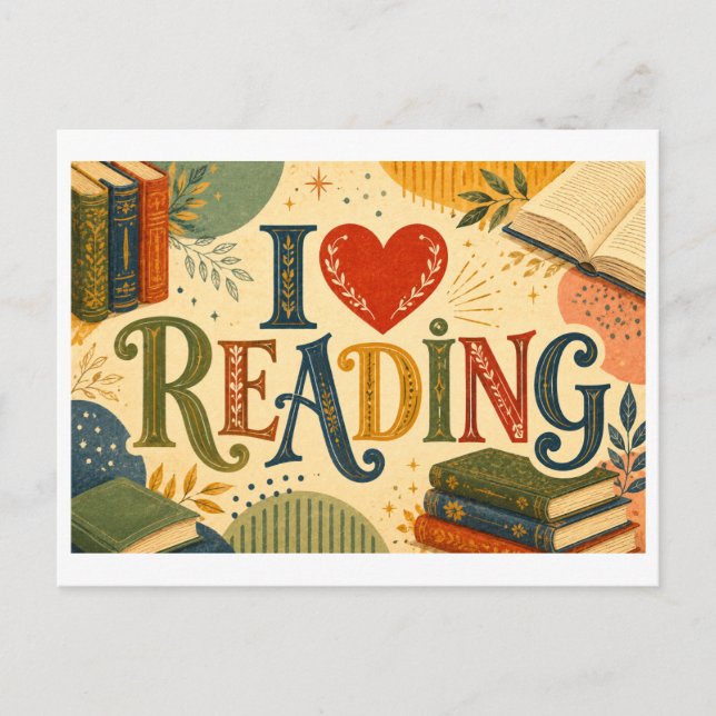 "I [Heart] Reading" Postcard (Front)