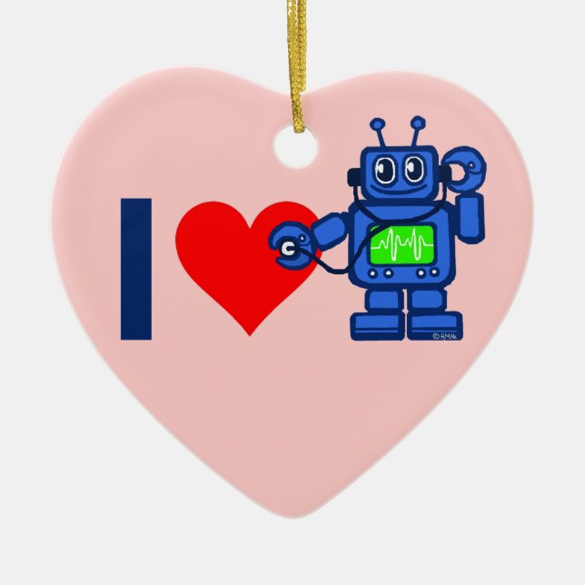 I heart robot ceramic ornament (Front)