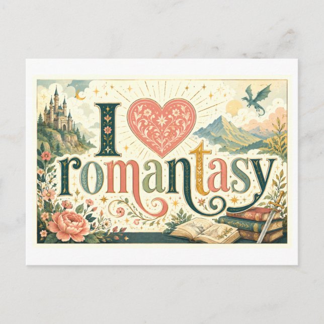 "I [Heart] Romantasy" Postcard (Front)