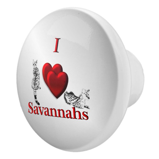 I Heart Savannah Cat Silver Ceramic Knob (Right)