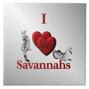 I Heart Savannah Cat Silver Ceramic Tile