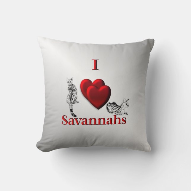 I Heart Savannah Cat Silver Cushion (Front)