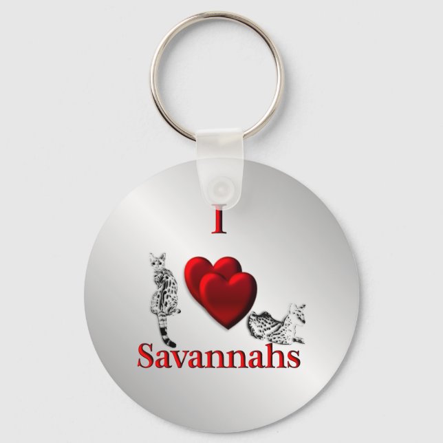I Heart Savannah Cat Silver Key Ring (Front)