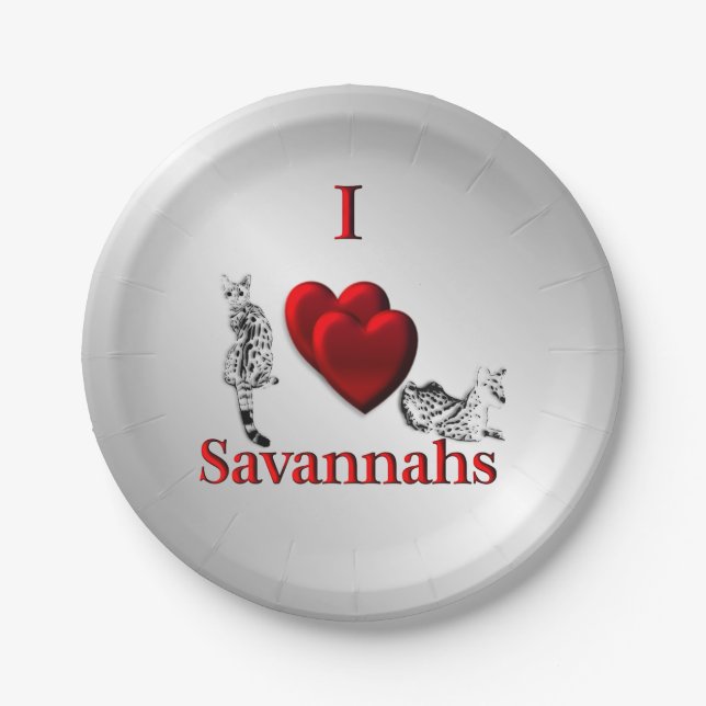 I Heart Savannah Cat Silver Paper Plate (Front)