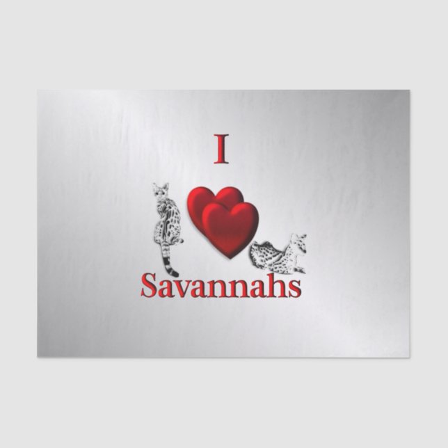 I Heart Savannah Cat Silver Tissue Paper (Front)