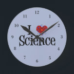 I Heart Science Round Clock<br><div class="desc">I love science. A geeky scientist clock with an atom model wrapped around the heart.</div>