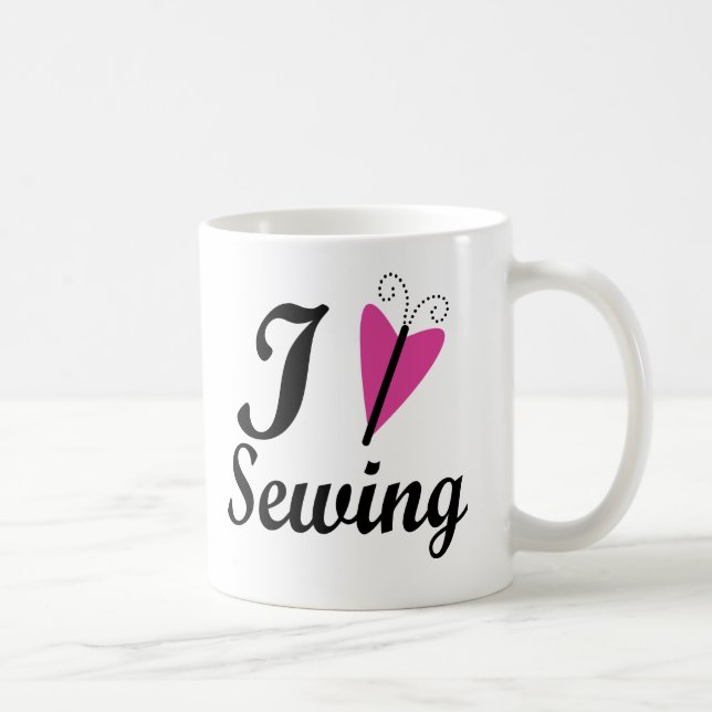 I Heart Sewing Pink Butterfly Coffee Mug (Right)