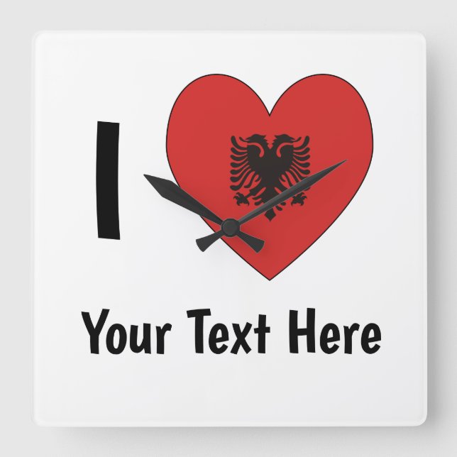 I (Heart Shaped Albanian Flag) Your Text Square Wall Clock (Front)