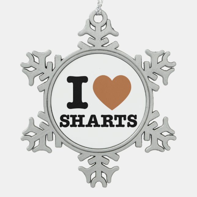 I Heart Sharts Funny Graphic Snowflake Pewter Christmas Ornament (Front)