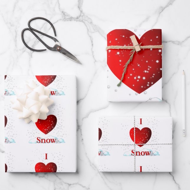 I Heart Snow Wrapping Paper Sheet (Front)