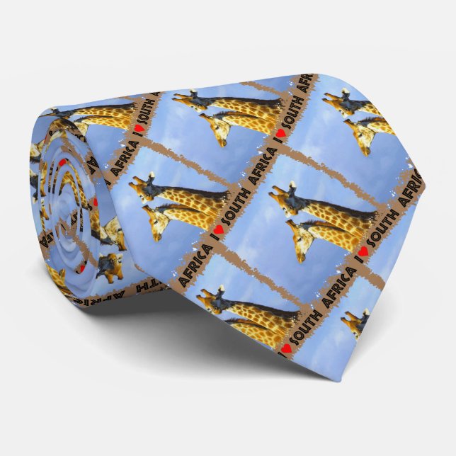 I Heart South Africa Blue Sky Giraffes Tie (Rolled)