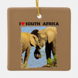 I Heart South Africa elephants in love Ceramic Ornament