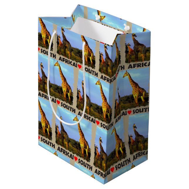 I Heart South Africa Giraffe Herd Medium Gift Bag (Back Angled)