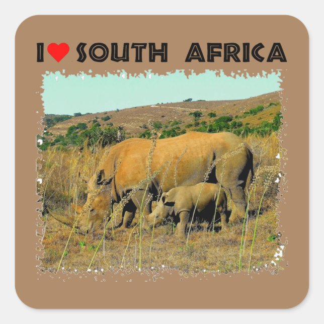 I Heart South Africa Rhino amongst the reeds Square Sticker (Front)
