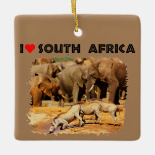 I Heart South Africa warthogs and elephants Ceramic Ornament