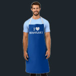 I heart Souvlaki funny Greek cuisine kitchen apron<br><div class="desc">I heart Souvlaki funny Greek cuisine kitchen apron for men and women. I love template design for your favourite food. Fun cooking and BBQ aprons in any colour. Cute personalised gift idea for Greek friends, family, chef, cook, mum, dad, foodie etc. Blue and white or custom colours. Available in long...</div>
