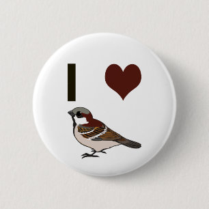 I heart sparrows 6 cm round badge