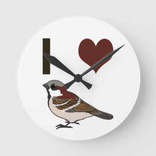 I heart sparrows round clock