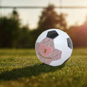 I Heart Success Chequered Pattern Coral Brown Pink Soccer Ball