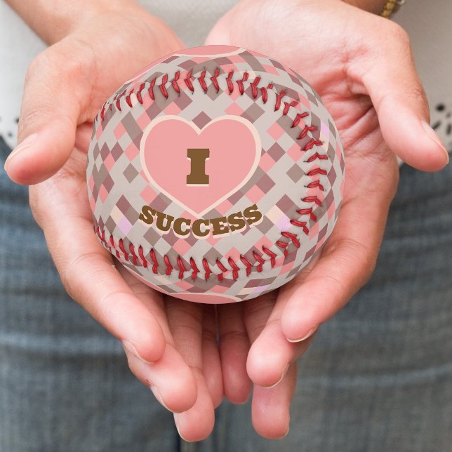 I Heart Success Coral Pink Brown Chequered Pattern Baseball (I Heart Success Coral Pink Brown Checkered Pattern Baseball)