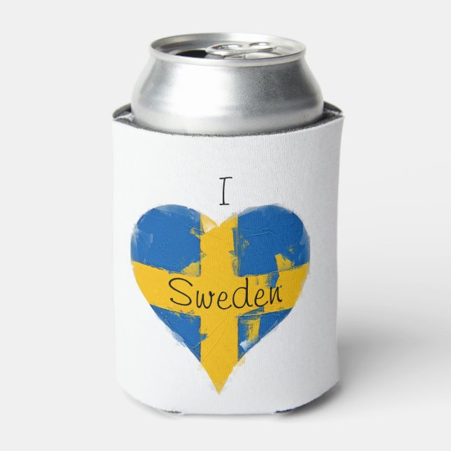 I Heart Sweden Swedish Flag Can Cooler (Can Front)