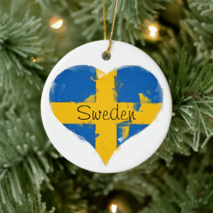 I Heart Sweden Swedish Flag Ceramic Ornament