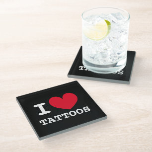 I heart tattoos glass coaster for ink lover