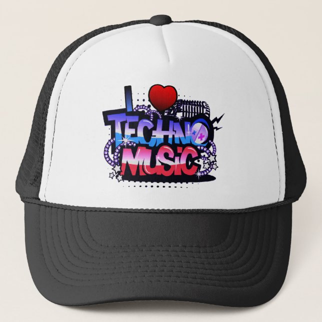 I Heart Techno Music Trucker Hat (Front)