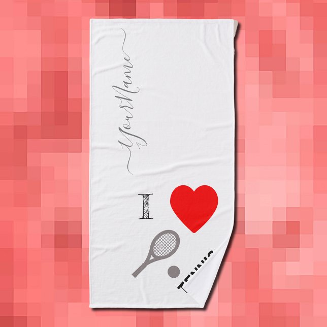 I heart tennis - add name  bath towel set (Creator Uploaded)