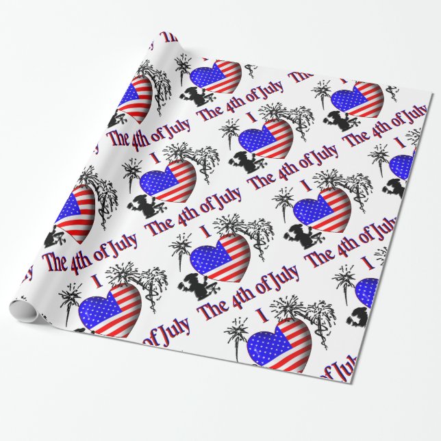 I Heart the 4th of July Wrapping Paper (Unrolled)