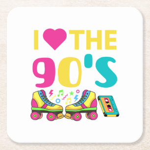 I Heart The 90 S, vintage retro 90s outfit Square Paper Coaster