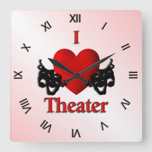 I Heart Theatre Pink Square Wall Clock