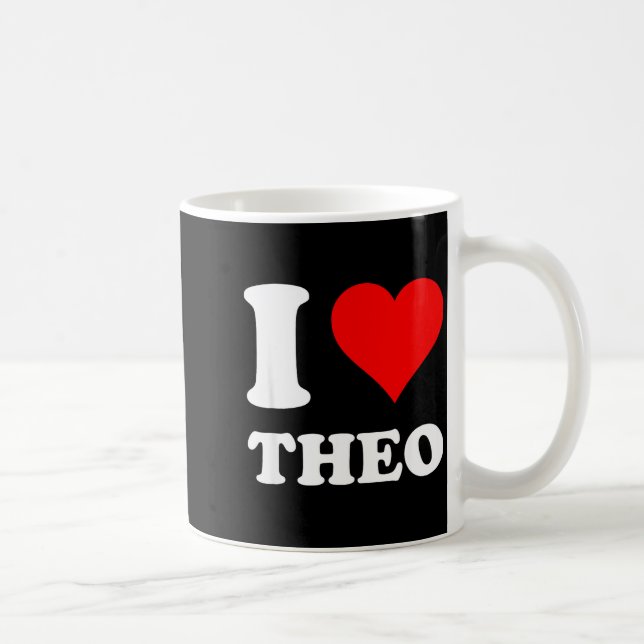 I Heart Theo I Love Theo Red Heart Valentine's Day Coffee Mug (Right)