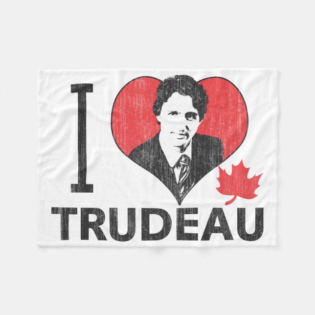 I Heart Trudeau Fleece Blanket (Front (Horizontal))