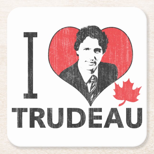 I Heart Trudeau Square Paper Coaster (Front)