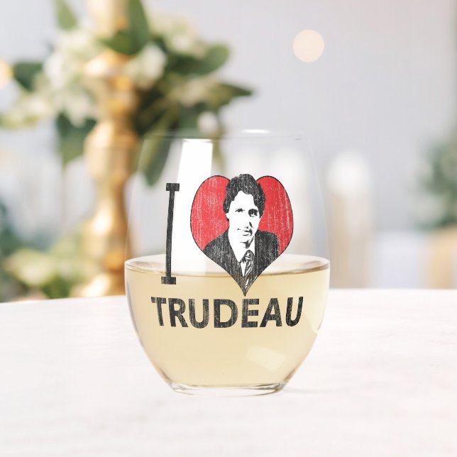 I Heart Trudeau Stemless Wine Glass (Insitu (Wedding))