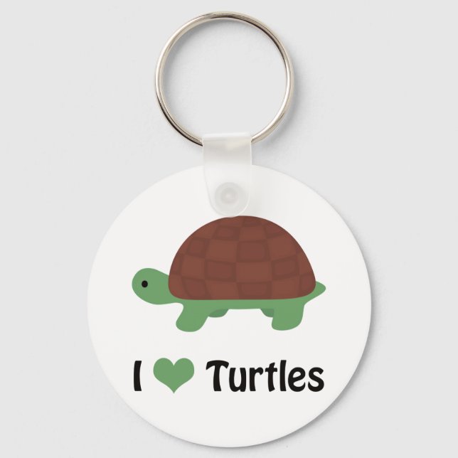 I Heart Turtles Cute Cartoon Turtle Key Ring (Front)