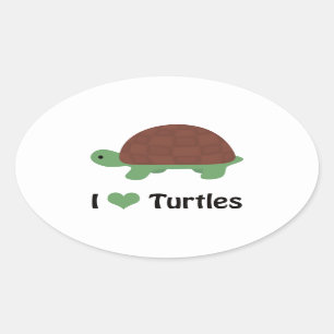 I Heart Turtles Cute Cartoon Turtle Oval Sticker